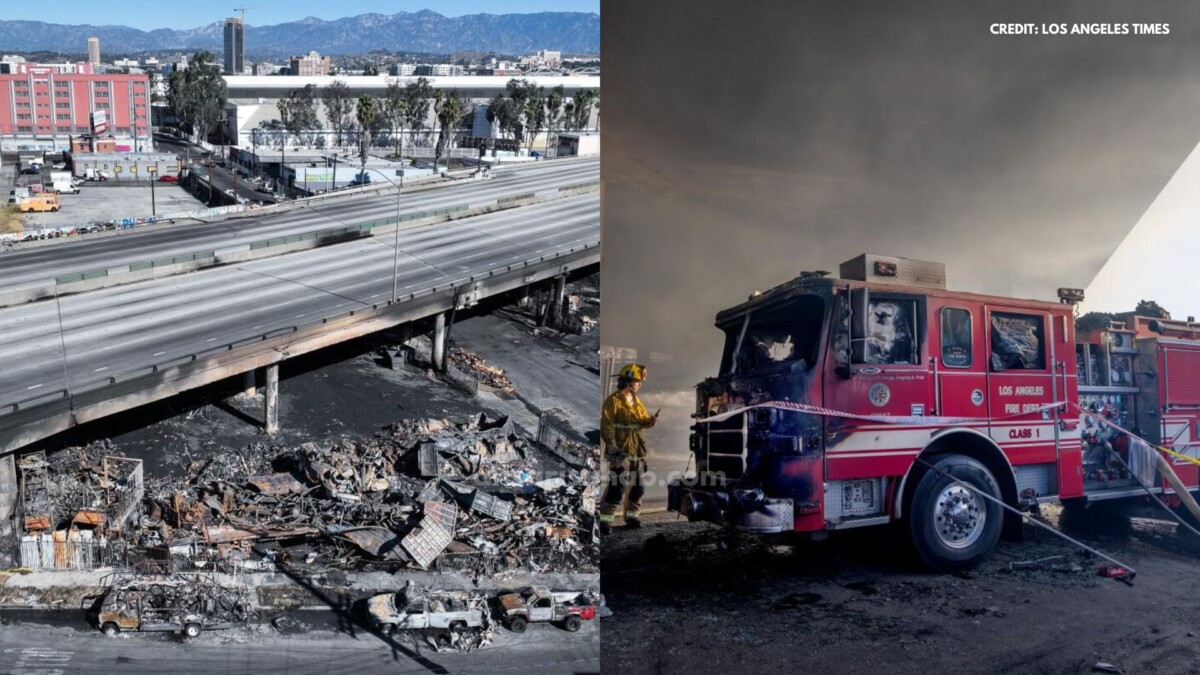 Fire under 10 Freeway in downtown LA