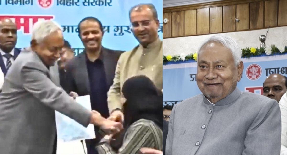 Bihar CM Nitish Kumar Pulls Down Muslim Doctor's Hijab at Appointment Ceremony Opposition Demands Resignation Over AYUSH Doctor Veil Removal in Patna Event