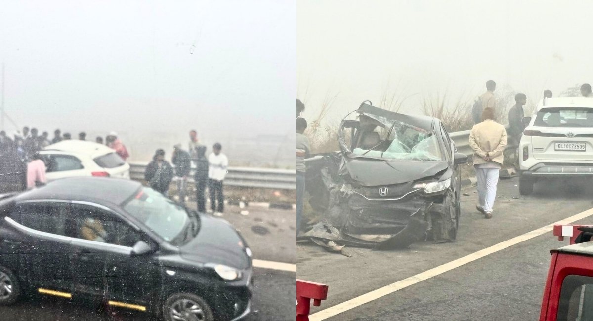 Delhi Mumbai Expressway Accident 20 Vehicle Pile Up in Dense Fog Kills 4 Including Police Officers in Nuh Haryana