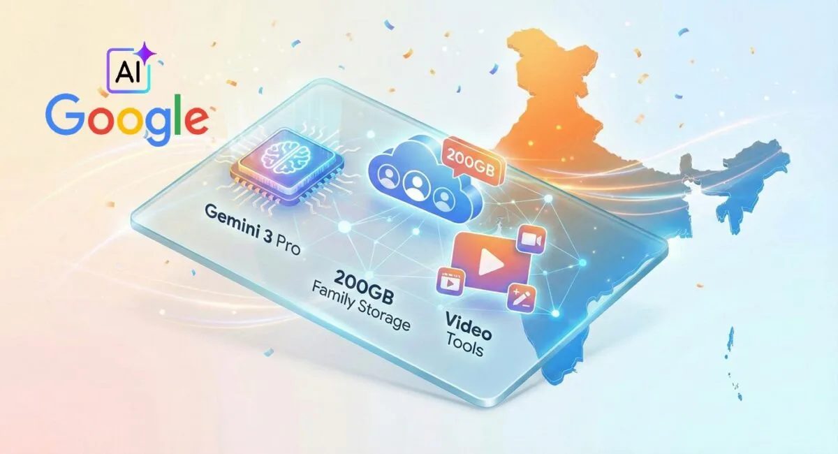 Google AI Plus India launch brings Gemini 3 Pro, AI video tools, and 200GB shared storage at a ₹199 intro price