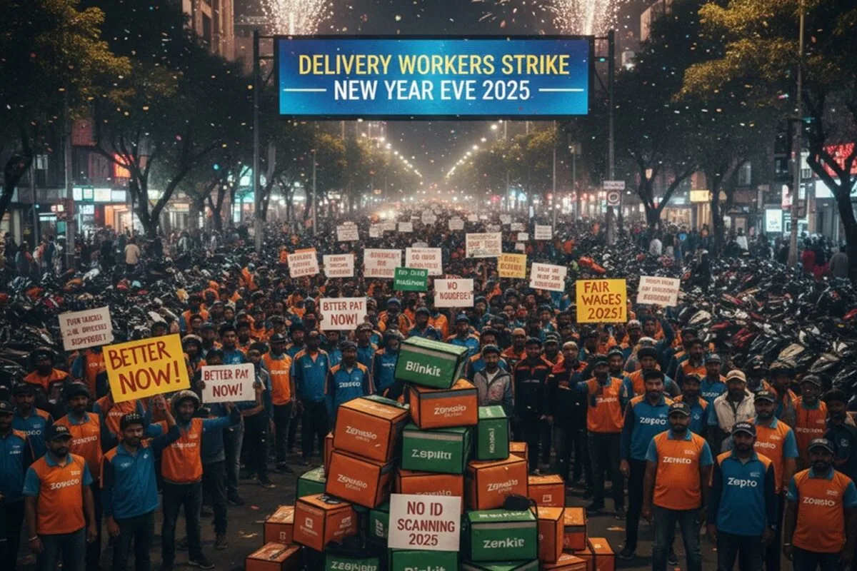 Zomato Swiggy Blinkit Zepto Delivery Workers Nationwide Strike on New Year's Eve 2025 Demands for Better Pay and ID Ban Reforms