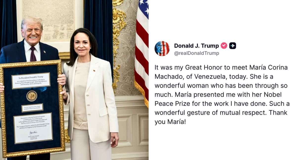 María Corina Machado Presents Her Nobel Peace Prize Medal to President Trump at White House (January 2026)