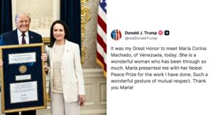 María Corina Machado Presents Her Nobel Peace Prize Medal to President Trump at White House (January 2026)