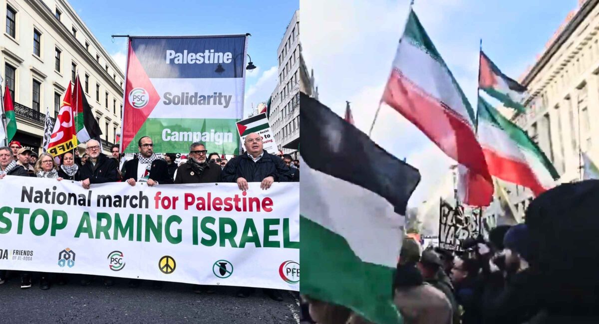 London National March for Palestine Iranian Flags and ‘Khamenei Makes Us Proud’ Chants Spark Outrage, UK Arms Sales Debates Intensify