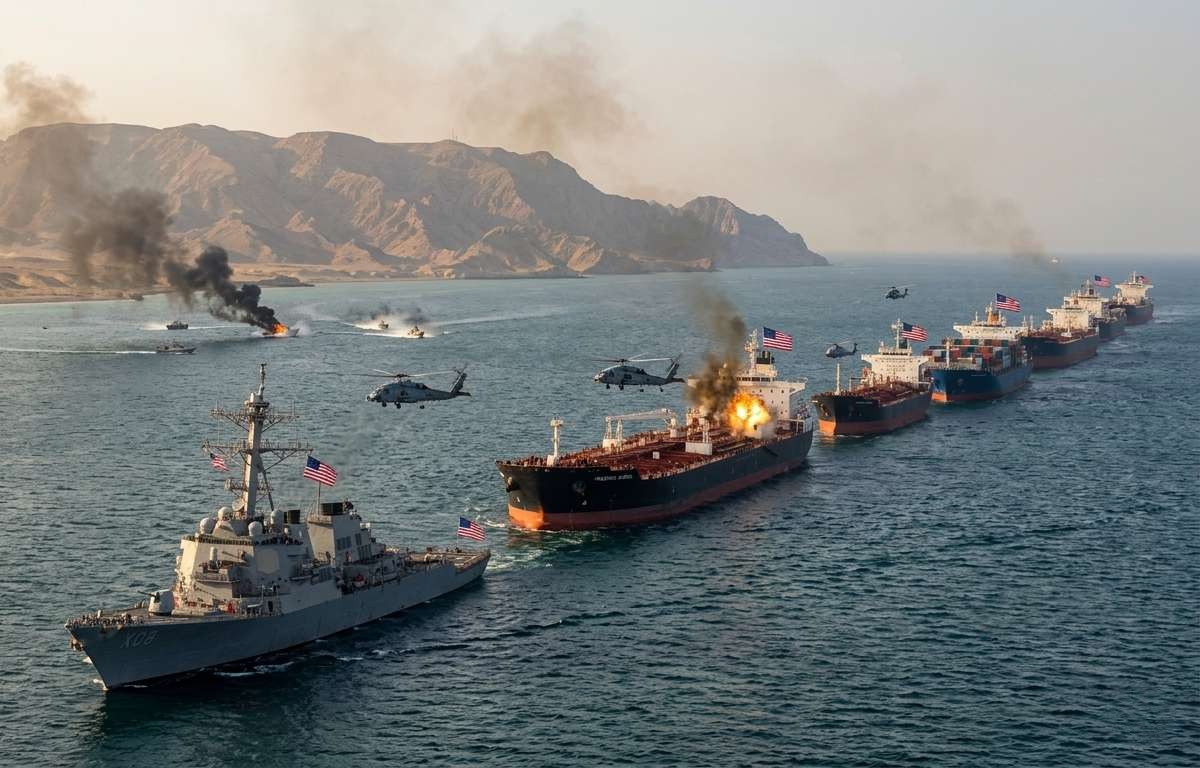 Trump Project Freedom, Strait of Hormuz, US Navy Escort, Iran War 2026, Oil Price Surge, USS Truxtun, USS Mason, UAE Drone Attack, CENTCOM News
